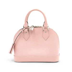 Pink textured leather handbag with padlock, accessories retouching