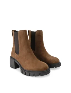 Brown suede Chelsea boots with lug sole, footwear retouching
