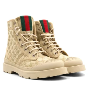 Monogram canvas lace-up boots, shoe photo retouching